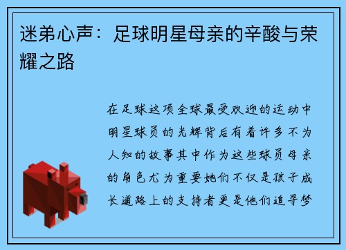 迷弟心声：足球明星母亲的辛酸与荣耀之路